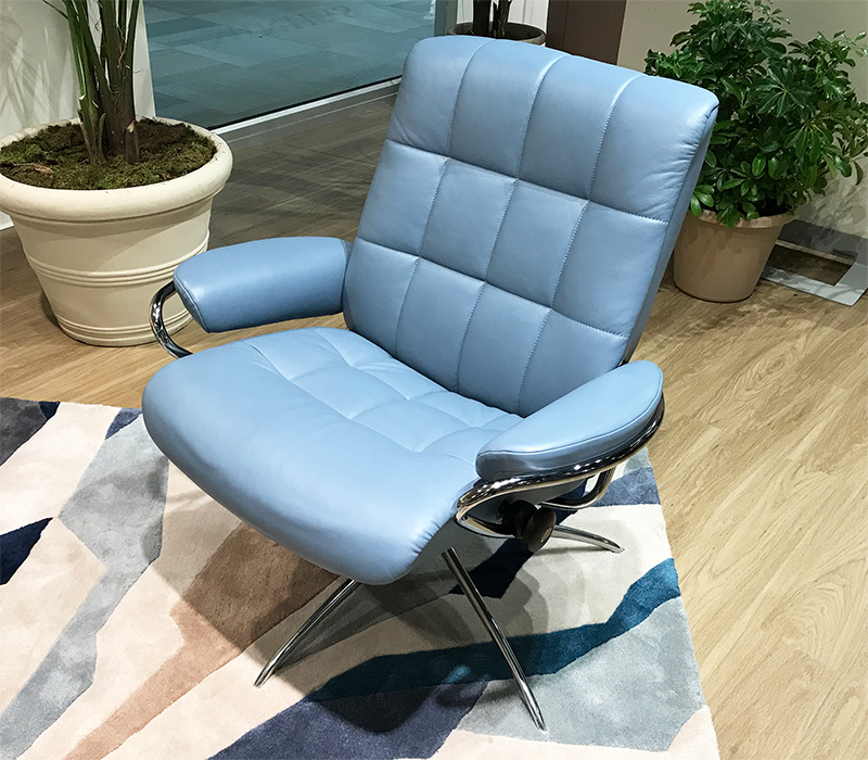 Stressless London Low Back Recliner Chair in Paloma Sparrow Blue Leather 