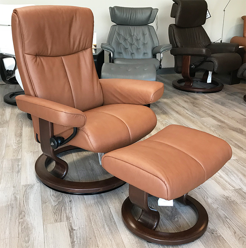 Stressless Live Ekornes Paloma Copper Leather Recliner and Ottoman