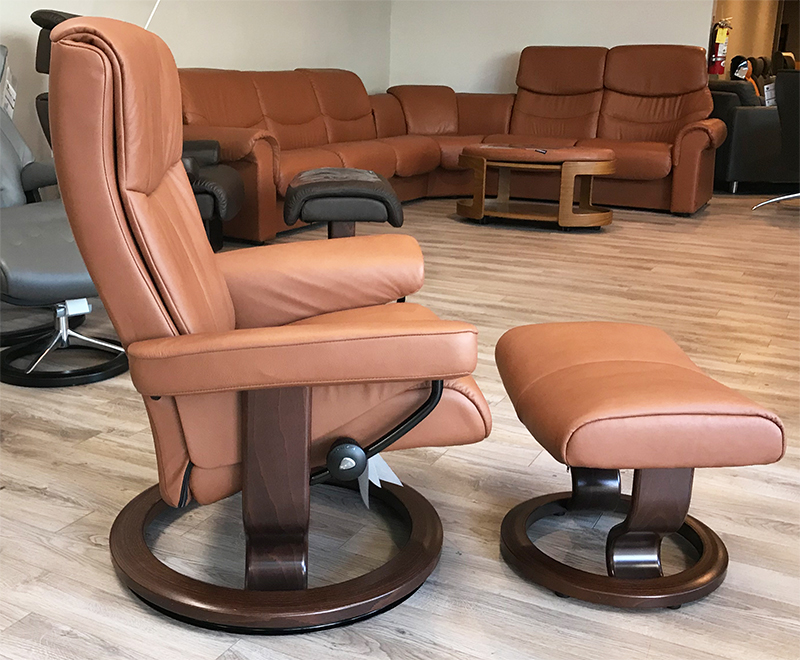 Stressless Peace Paloma Copper Leather Recliner and Ottoman