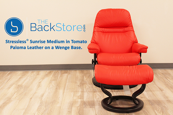 Stressless Sunrise Paloma Tomato Color Leather Recliner Chair and Ottoman