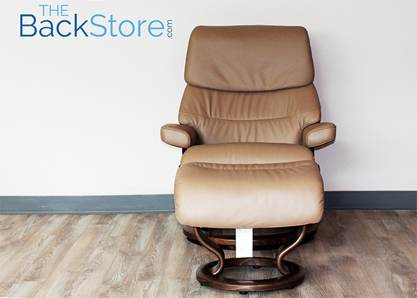 Stressless Recliner Chair Capri Paloma Funghi Leather and Ottoman by Ekornes