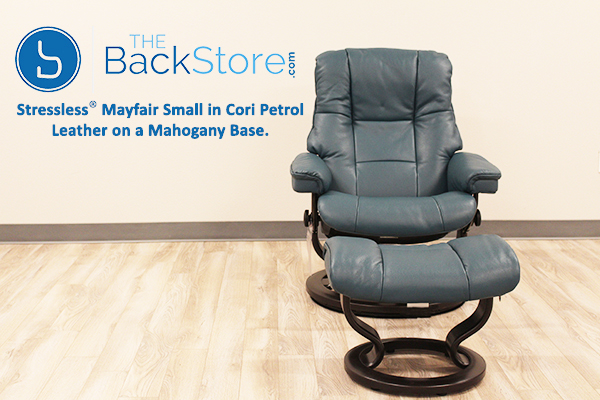 Stressless Chelsea Small Mayfair Cori Petrol Color Recliner and Ottoman