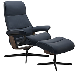 Stressless View Signature Steel and Wood Base Recliner and Ottoman