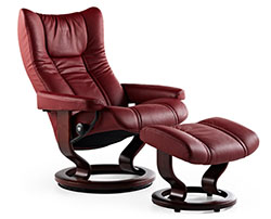 Stressless Wing Classic Hourglass Wood Base Recliner Chair and Ottoman