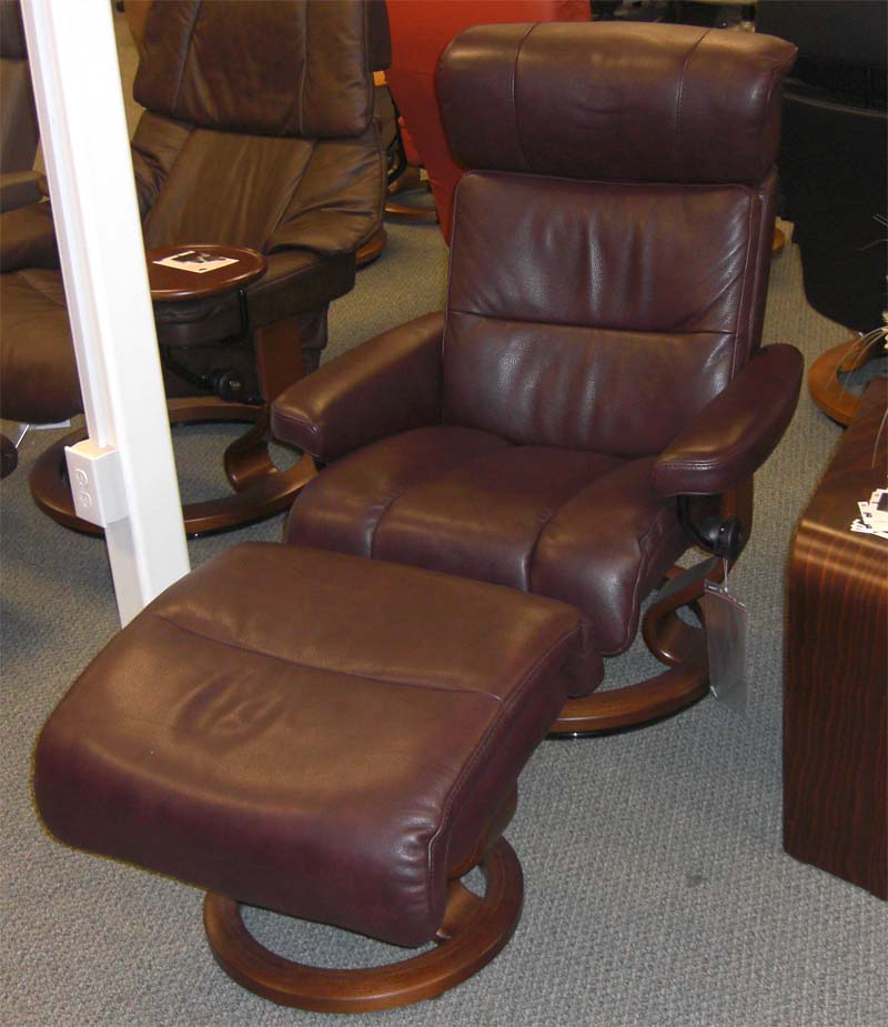 Stressless Memphis Amarone Royalin Leather Recliner Chair and Ottoman by Ekornes