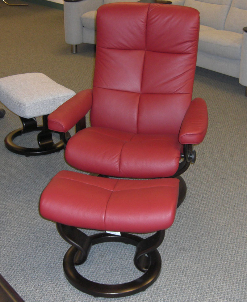 Stressless Oxford Burgundy Leather Recliner Chair and Ottoman