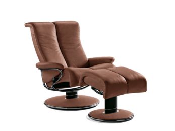 Stressless Blues Caramel Leather Recliner and Ottoman by Ekornes
