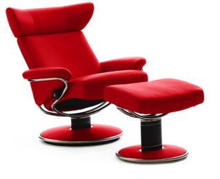 Stressless Paloma Chilli Red 09462 Leather Color Recliner Chair and Ottoman from Ekornes