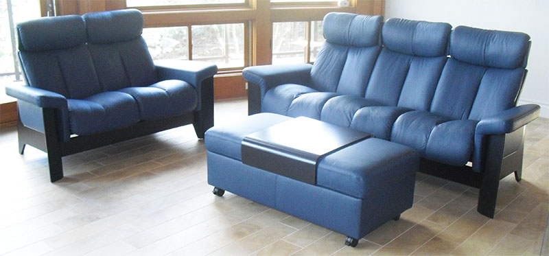 Stressless Wizard High Back Sofa Oxford Blue Paloma Leather