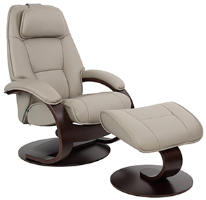 Fjords Admiral C Frame Ergonomic Recliner Chair and Ottoman in Cement Premium Astro Line Leather