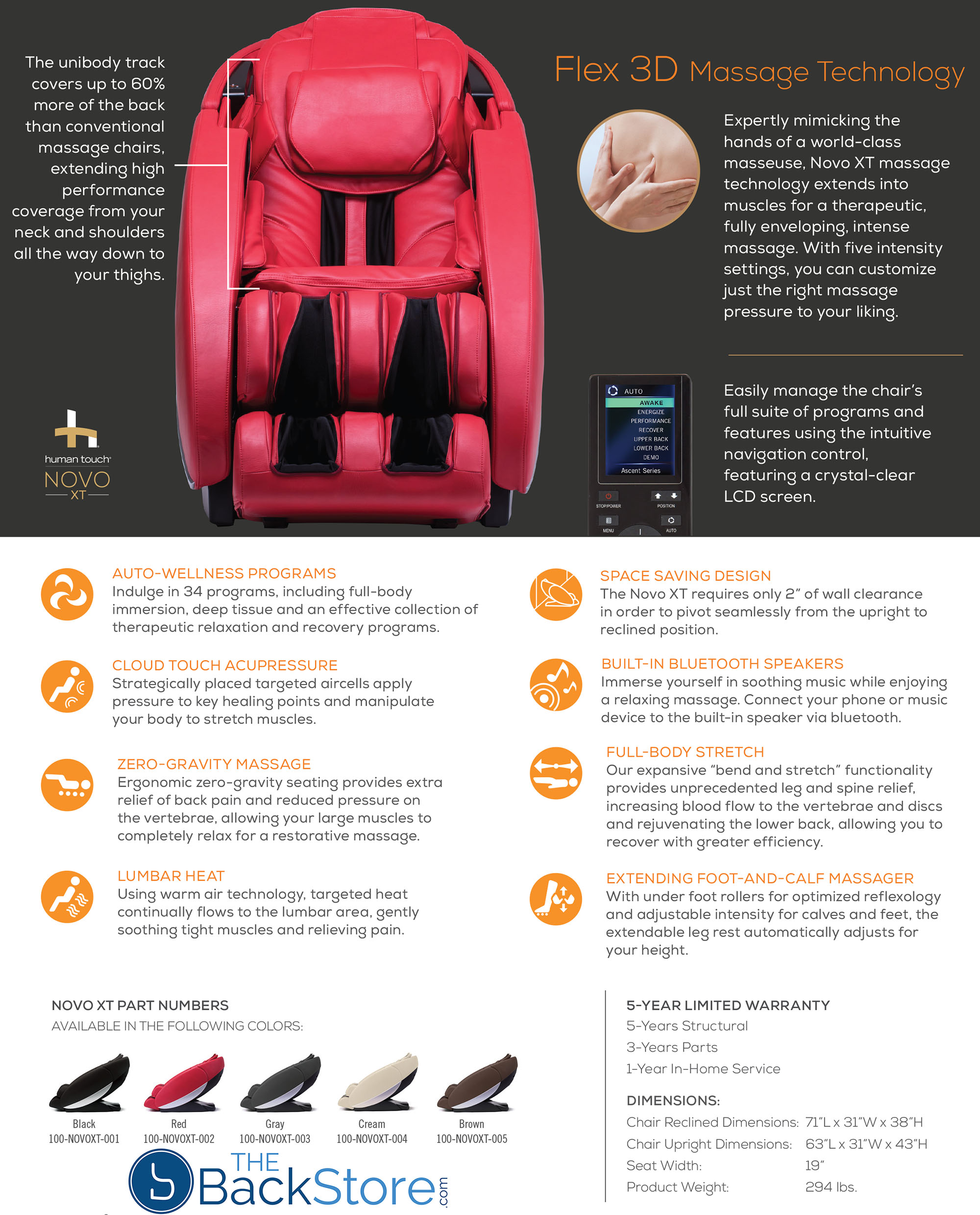 Novo XT and XT2 Zero Gravity Massage Chair Recliner by Human Touch