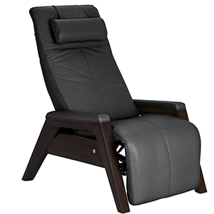 Human Touch Gravis ZG Massage Chair Zero Gravity Recliner Gray Leather with Mahogany Wood
