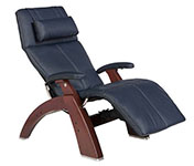 Navy Blue Leather with Chestnut Wood Base Series 2 Classic Human Touch PC-420 PC-600 PC-610 Perfect Chair Recliner by Human Touch