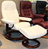 Stressless Diplomat Small Consul Classic Vanilla Leather Recliner Chair and Ottoman