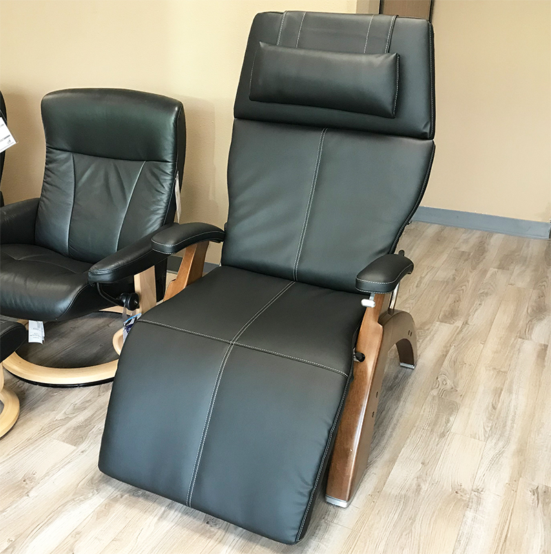 Black Top Grain Leather with a Walnut Wood Base Series 2 Classic PC-420 Manual Perfect Chair Zero Gravity Power Recliner by Human Touch