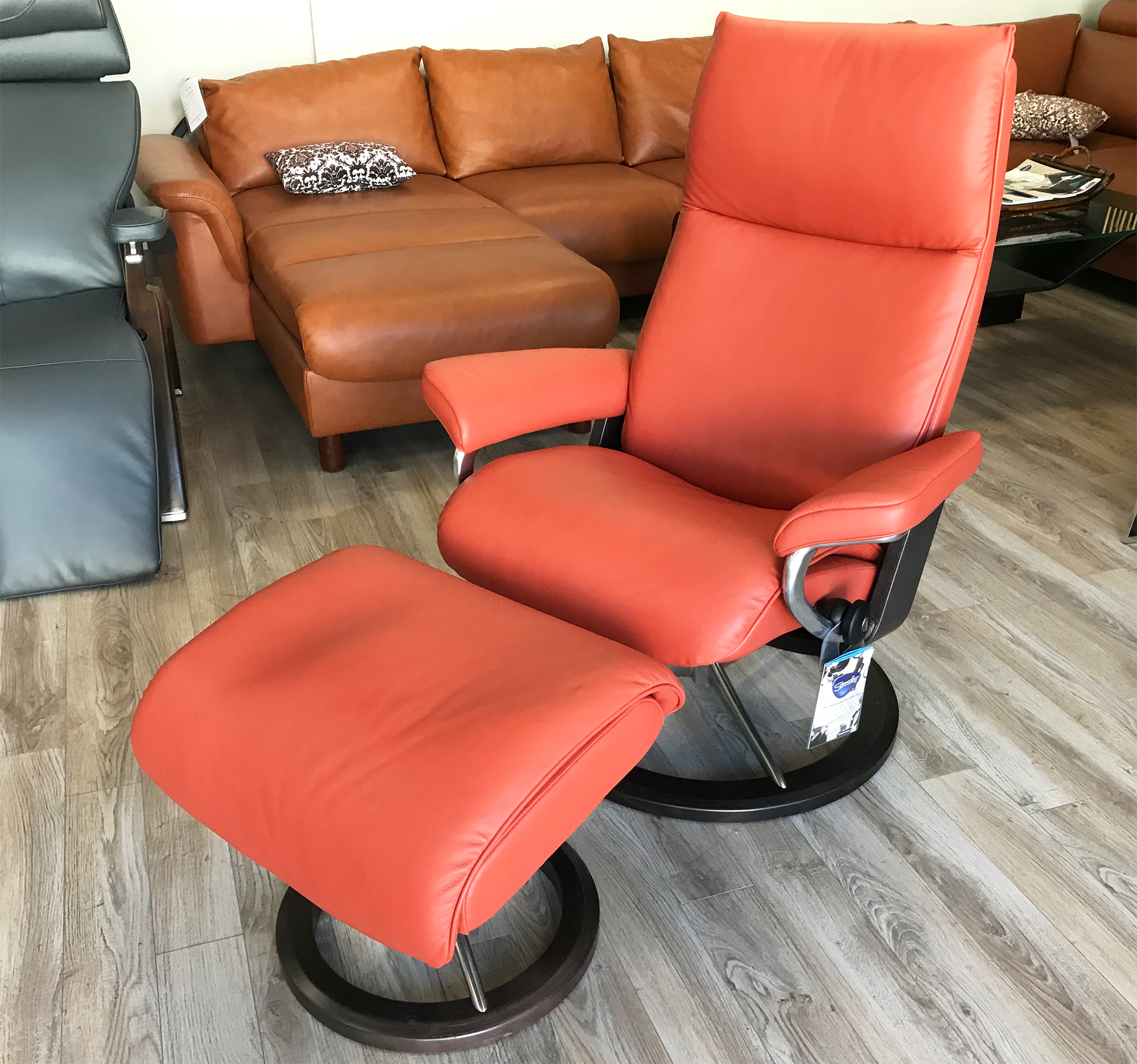 Stressless Aura Signature Paloma Aura Leather Ottoman Base Recliners Leather Henna and Stressless Chair Chairs Henna - Ekornes Paloma Base by Signature Recliner