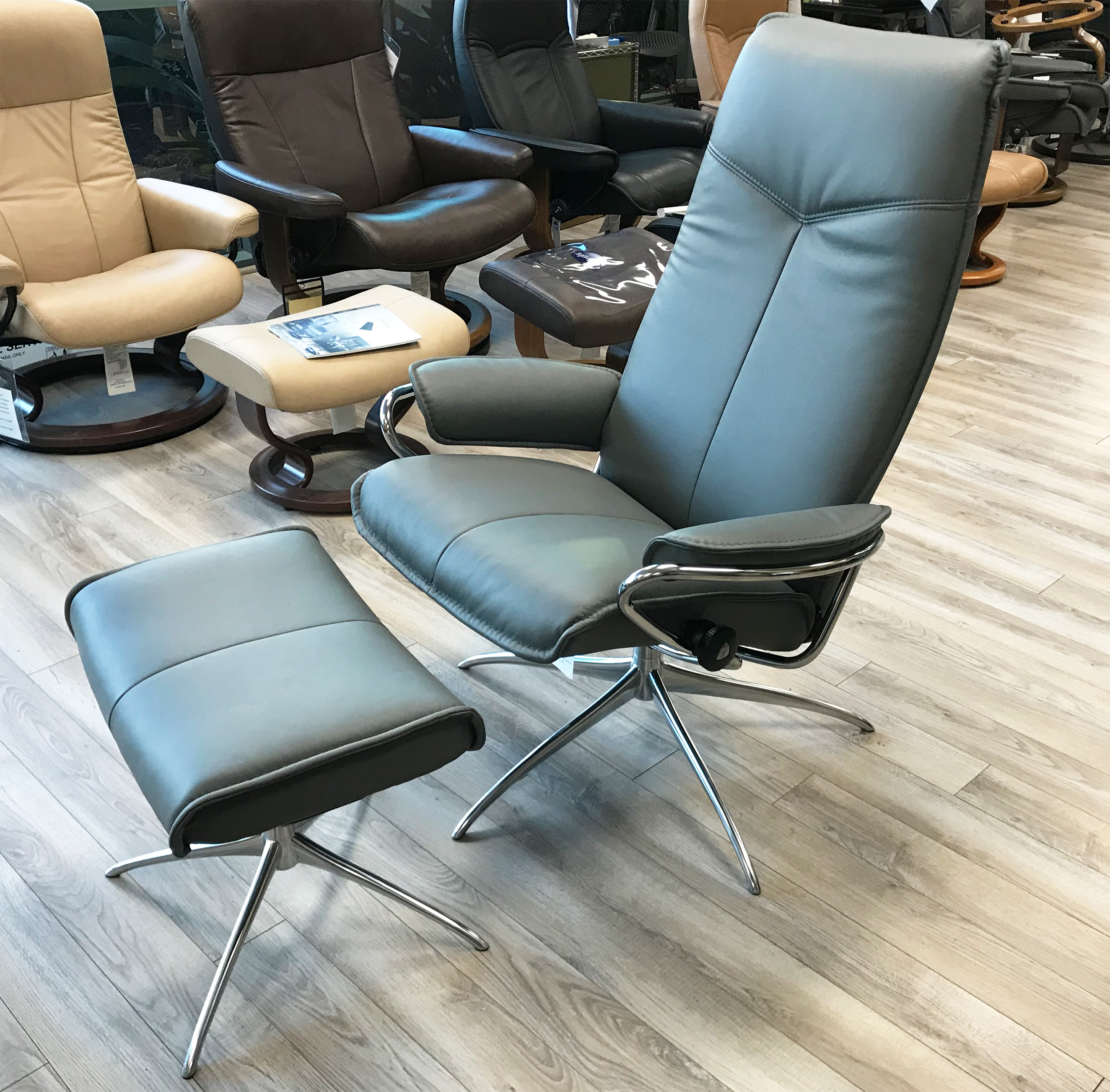 Stressless Leather Batick - City High Back Back Grey High Recliners Leather City Chairs Ekornes Grey Batick Stressless by