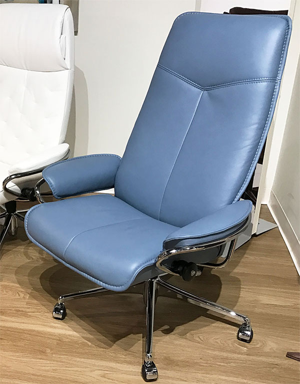 Stressless City High Back Office Desk Chair in Paloma Sparrow Blue Leather