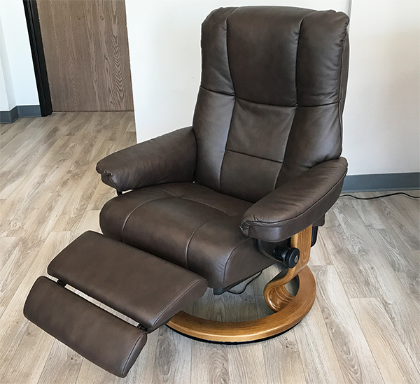 Stressless Mayfair LegComfort Power Foot Rest Paloma Chocolate Leather Recliner Chair by Ekornes