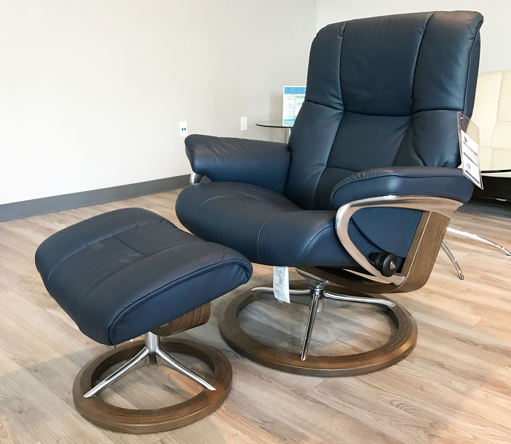 Stressless Mayfair Signature Walnut, Navy Leather Recliner Chairs