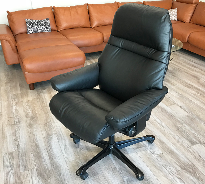 Stressless Sunrise Office Desk Chair Recliner in Paloma Black Leather by Ekornes