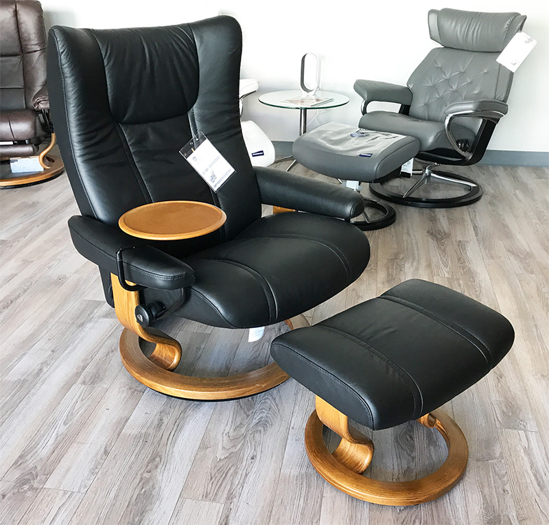 Stressless Wing Paloma Black Leather Recliner Chair by Ekornes