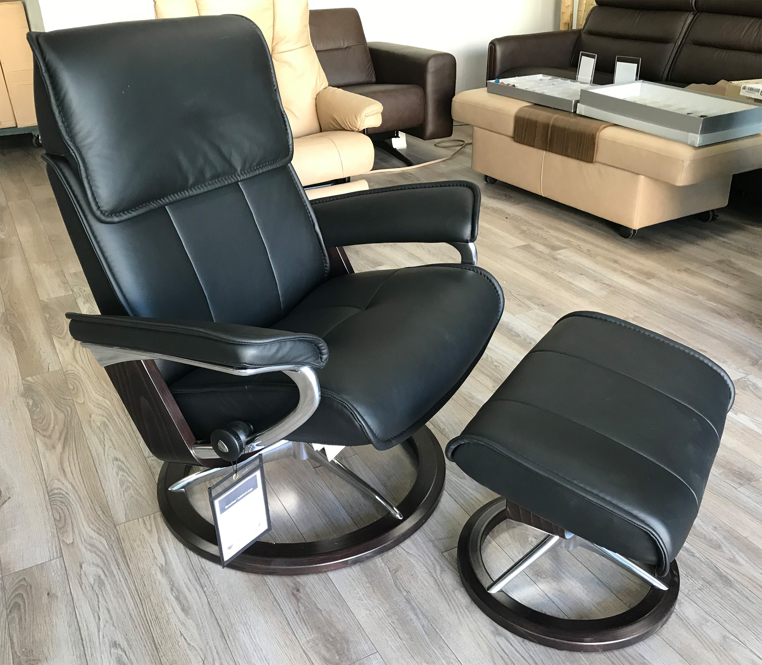 Stressless Admiral Signature Chrome Rocking Base Black Chair and by Ekornes