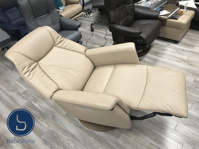 Stressless Max Power Recliner Swivel Relaxer Chair in Paloma Sand Leather by Ekornes