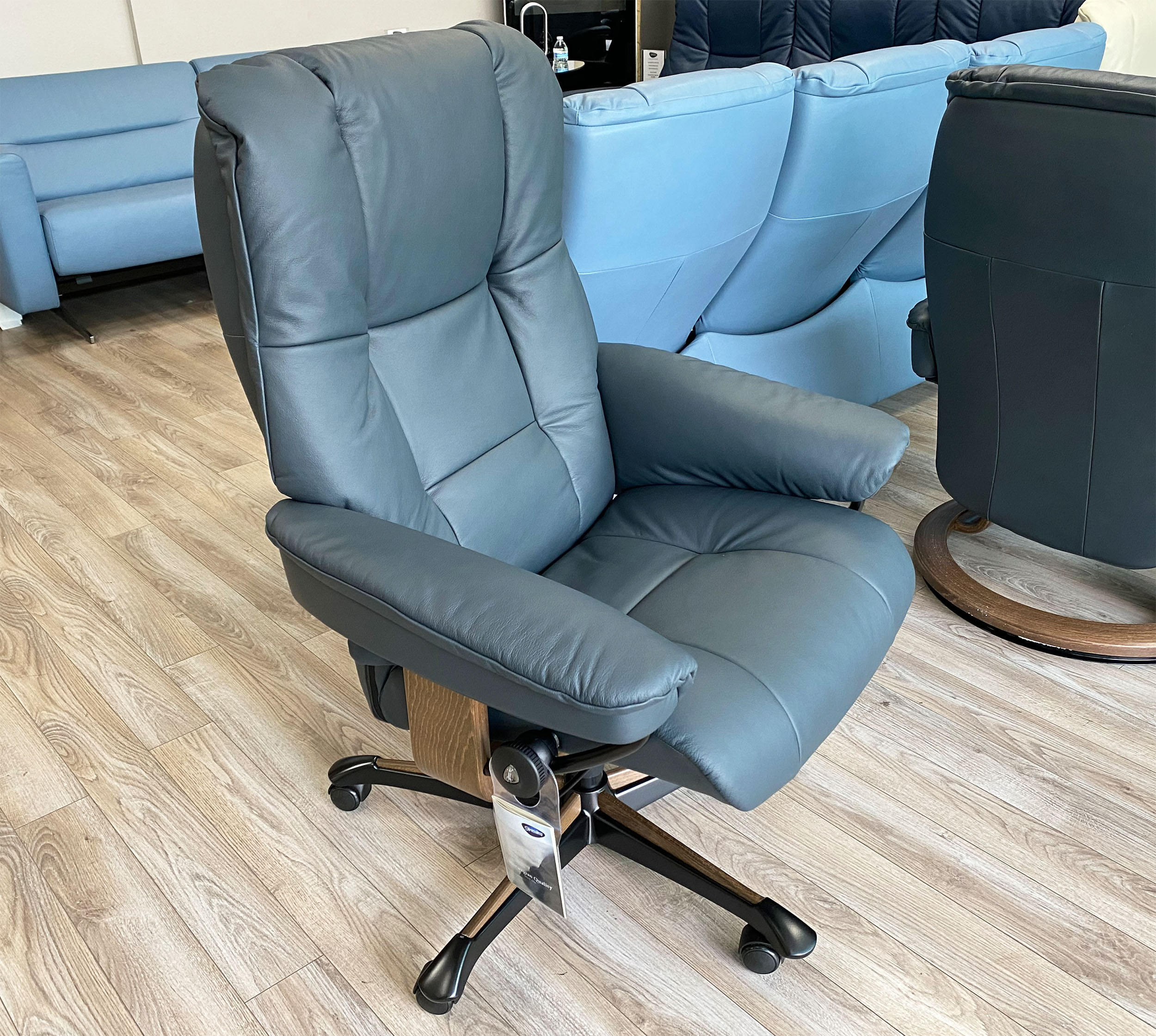 Stressless Mayfair Office Desk Chair in Paloma Shadow Blue Leather by Ekornes