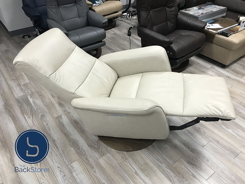 Stressless Mike Power Recliner Swivel Relaxer Chair in Paloma Fog Leather by Ekornes