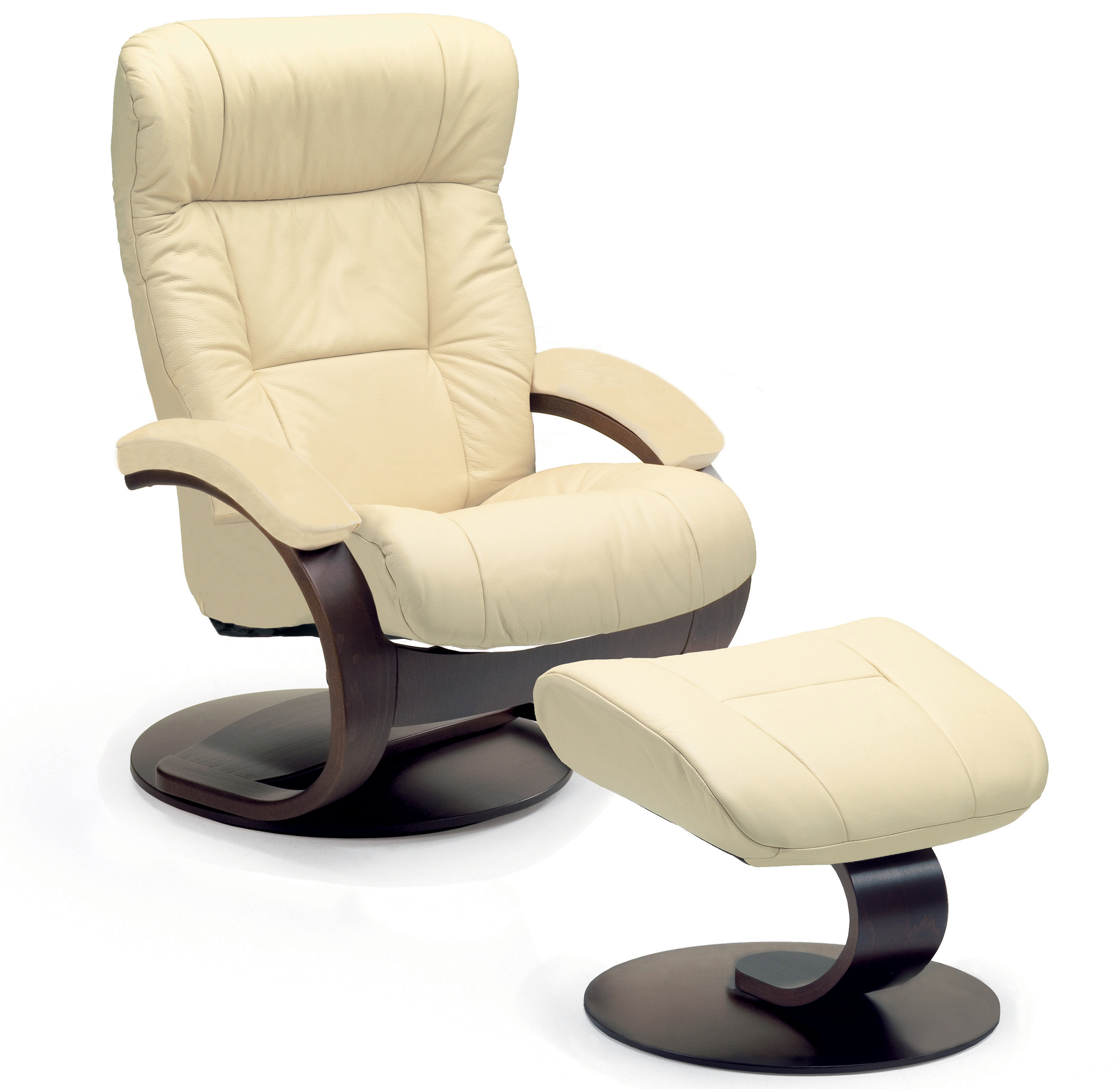 Fjords Manjana Ergonomic Leather Recliner Chair Ottoman Scandinavian Norwegian Lounge Chair by Hjellegjerde