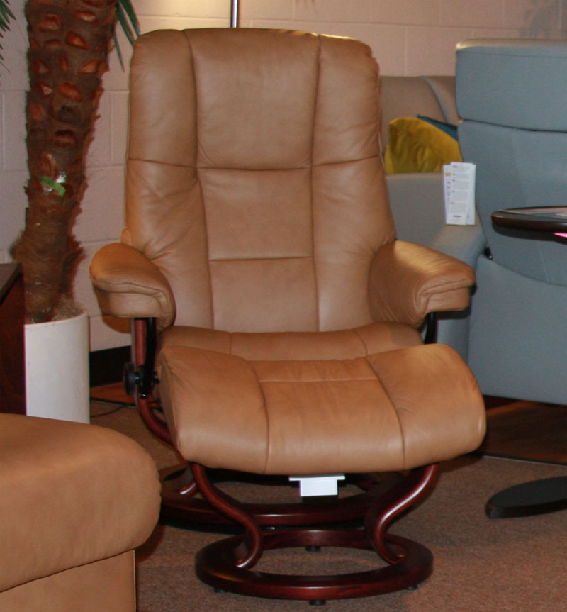 Stressless Mayfair Paloma Taupe Leather Recliner Chair and Ottoman by Ekornes