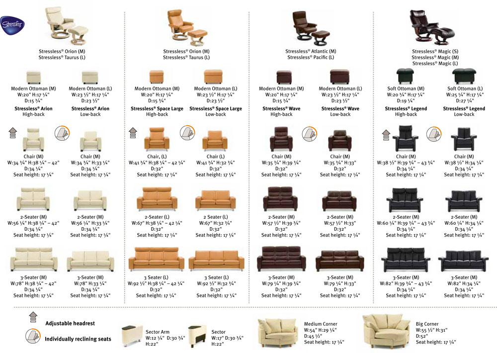 Ekornes Stressless Recliner and Sofa Sizes / Dimensions - Recliner