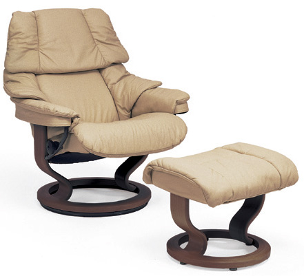 Stressless Reno Classic Wood Base Recliner Chair and Ottoman