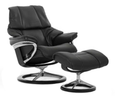Stressless Reno Signature Chrome Wood Base Recliner Chair and Ottoman