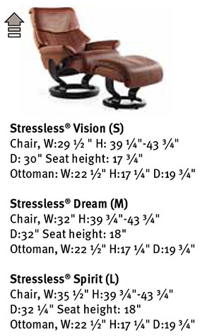 Stressless Dream Medium Cori Passion Leather Recliner Chair and Ottoman Measurements by Ekornes