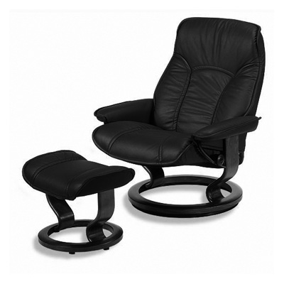 Stresssless Governor Recliner and Ottoman in Paloma Black Leather