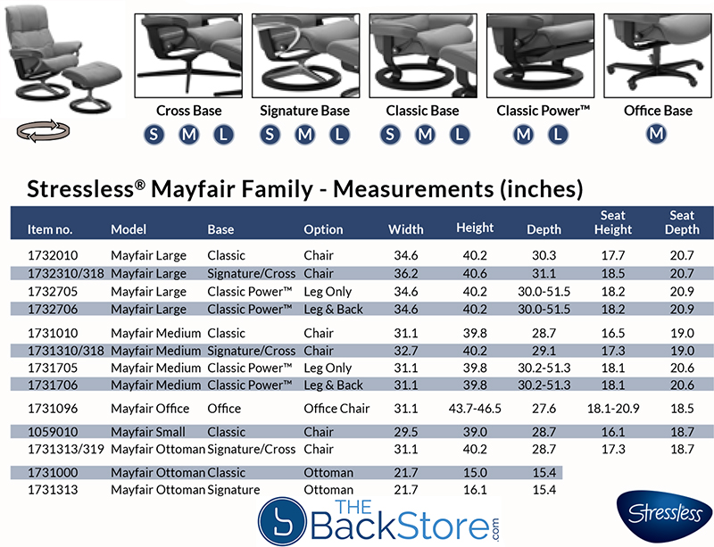 Stressless Mayfair Recliner Chair and Ottoman Dimensions
