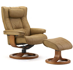 Fjords Regent R Frame Ergonomic Recliner Chair and Ottoman in Stone Leather Scandinavian Lounger