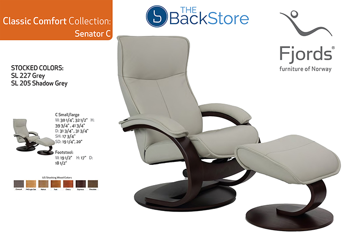 Fjords Senator C Frame Base Leather Recliner Chair and Ottoman Information
