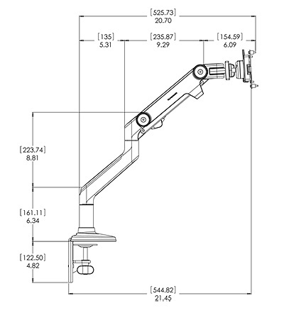 Humanscale M8 Adjustable Monitor Arm Dimensions