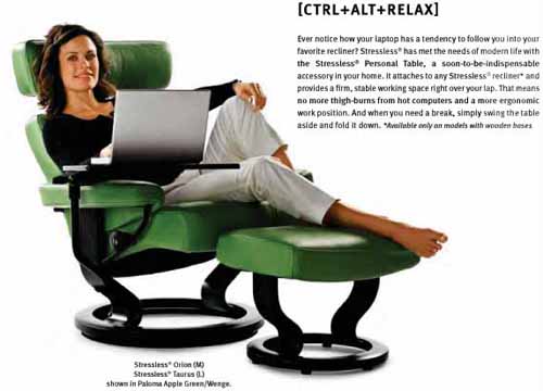 Stressless Orion in Paloma Green Apple with Wedge Wood Finish